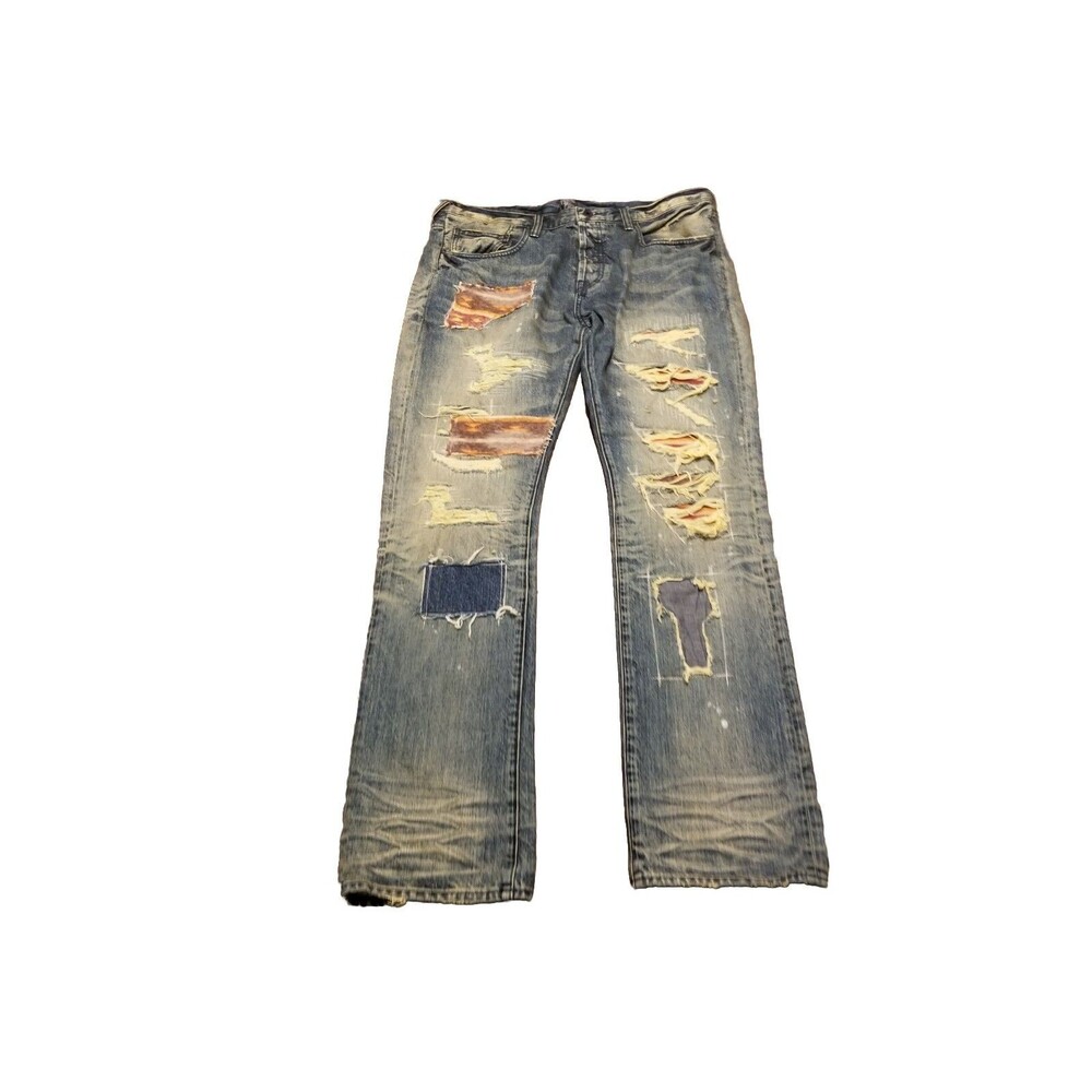 New PRPS Jeans Men 38 Distress Patchwork Bruised Never Broken Button Fly (39x35)